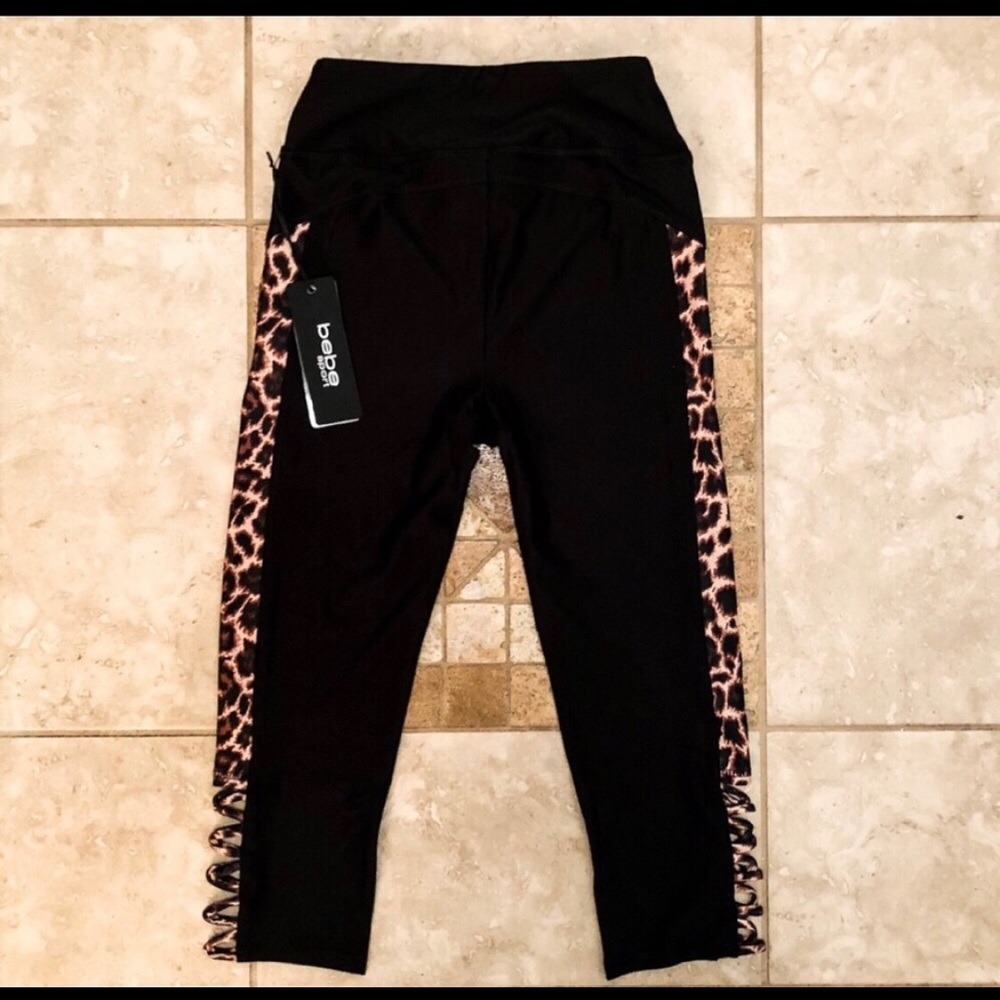 NWT Bebe Sport Bling Logo Cheetah Print Crop, sz M - Picture 2 of 6